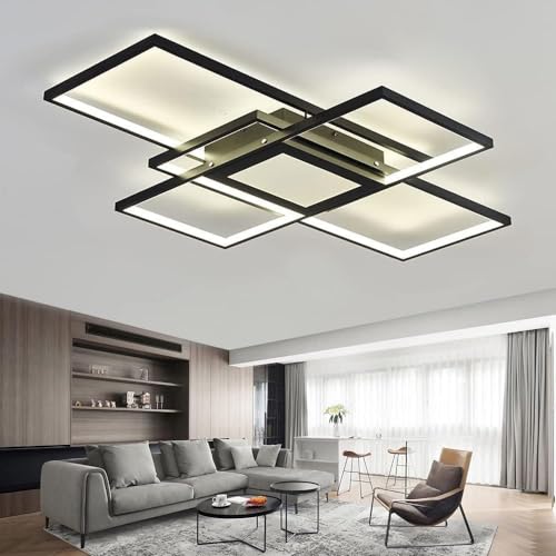 SXLXQM Deckenlampe Wohnzimmer LED Modern Deckenleuchte Schwarz Wohnzimmerlampe 118W Geometrisch Wandlampe Multifunktional Deckenbeleuchtung für Schlafzimmer Wohnzimmer Büro von SXLXQM