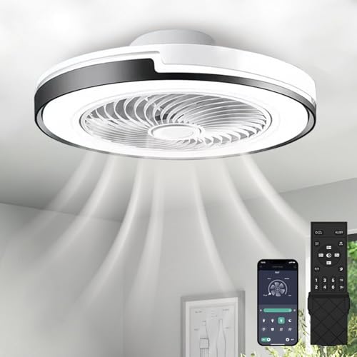 SXLXQM Deckenventilator mit Beleuchtung, LED Deckenleuchte mit Ventilator Fernbedienung und APP 50cm Ventilator lampe decke, 6 Windstufen Leise Wohnzimmer Schlafzimmer Deckenventilator Licht Schwarz von SXLXQM