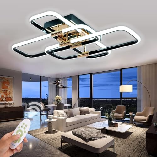 Dimmbar LED Deckenleuchte 54W Wohnzimmer Deckenlampe Modern Schwarz Gold Metall Design Wohnzimmerlampe mit Fernbedienung für Schlafzimmer Esszimmer Küche Kinderzimmer von SXLXQM