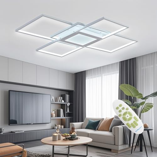 SXLXQM LED Deckenleuchte Dimmbar Fernbedienung Modern Deckenlampe Groß Rechteckig Wohnzimmerlampe 118W Geometrisch Wandlampe Multifunktional Deckenbeleuchtung für Schlafzimmer Wohnzimmer Büro von SXLXQM