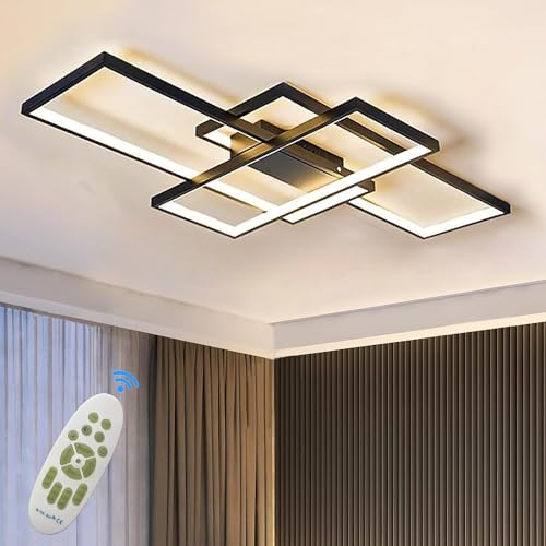 SXLXQM LED Deckenleuchte Dimmbar Modern Deckenlampe Schwarz Wohnzimmerlampe 60W Geometrisch Wandlampe Multifunktional Deckenbeleuchtung für Schlafzimmer Wohnzimmer Büro von SXLXQM