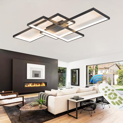 SXLXQM LED Deckenleuchte Dimmbar Modern Deckenlampe Schwarz Wohnzimmerlampe 60W Geometrisch Wandlampe Multifunktional Deckenbeleuchtung für Schlafzimmer Wohnzimmer Büro von SXLXQM