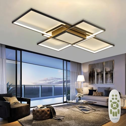 SXLXQM LED Deckenleuchte Schwarz Metall Modern Deckenlampe Groß Rechteckig Wohnzimmerlampe 82W Geometrisch Wandlampe Multifunktional Deckenbeleuchtung für Schlafzimmer Wohnzimmer Büro von SXLXQM