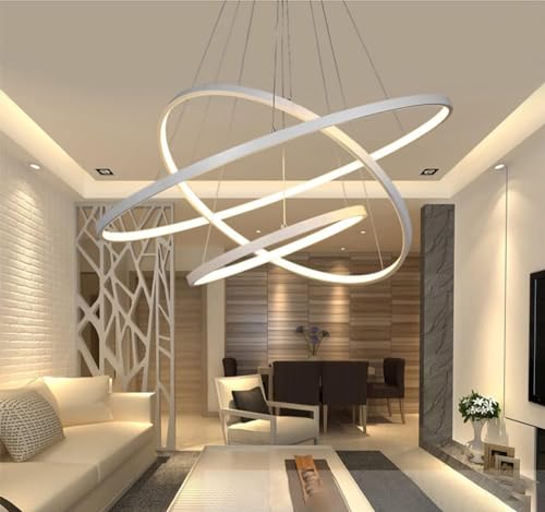 SXLXQM Modern Pendelleuchte, 75W Dimmbare Runde LED-Pendelleuchte mit Fernbedienung, 3 Ringe, schwarzer Acryl-Kronleuchter, Kronleuchter für Wohnzimmer, Esszimmer von SXLXQM