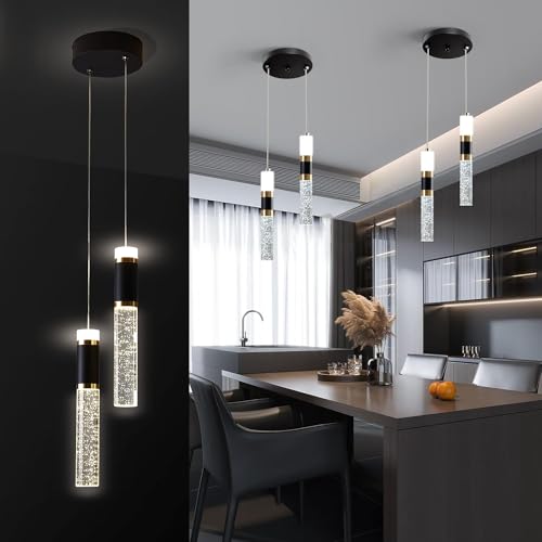 SXLXQM Moderne Kristall Pendelleuchte, 3-Farben LED Dimmable Kristall Hängeleuchte, HöHenverstellbare Schwarze Gold Decke HäNgende Pendelleuchte, FüR KüCheninsel Schlafzimmer Esszimmer von SXLXQM