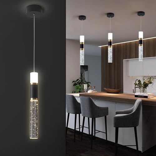SXLXQM Moderne Kristall Pendelleuchte, 3-Farben LED Dimmable Kristall Hängeleuchte, HöHenverstellbare Schwarze Gold Decke HäNgende Pendelleuchte, FüR KüCheninsel Schlafzimmer Esszimmer von SXLXQM