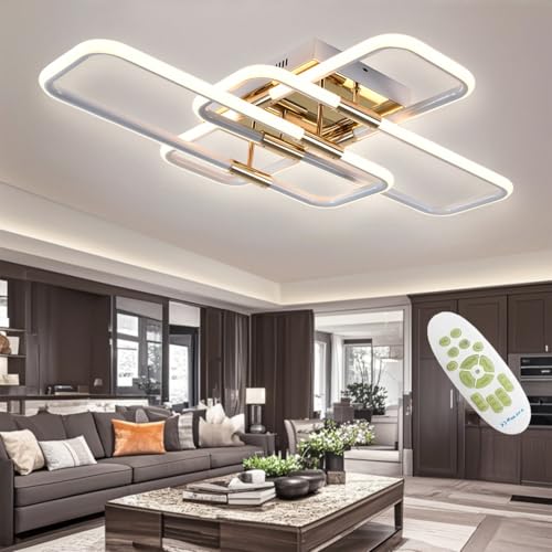 SXLXQM Moderne LED Deckenleuchte Dimmbare 86W Deckenlampe mit Fernbedienung Wohnzimmerlampe Weiß Geometrisch Einfachheit Deckenlampen Wohnzimmer Schlafzimmer Deckenleuchten Dekorative Beleuchtung von SXLXQM