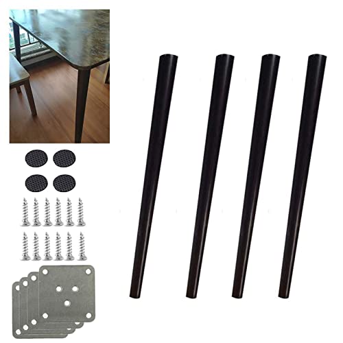 Set mit 4 konischen Beinen aus massiver Eiche für Esstisch, Sofa, Stuhl – 60 cm Mid-Century-Modern-Design mit schwarzen Accessoires – langlebiger Ersatz für Möbelbeine von SXNFSX