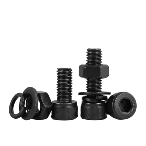 SXPXP M3 M4 M5 M6 304 Edelstahl Schwarz Sechskant Innensechskant Kappe Tasse Rundkopfschrauben Schrauben Unterlegscheiben Muttern Set(M4x10mm 20sets) von SXPXP