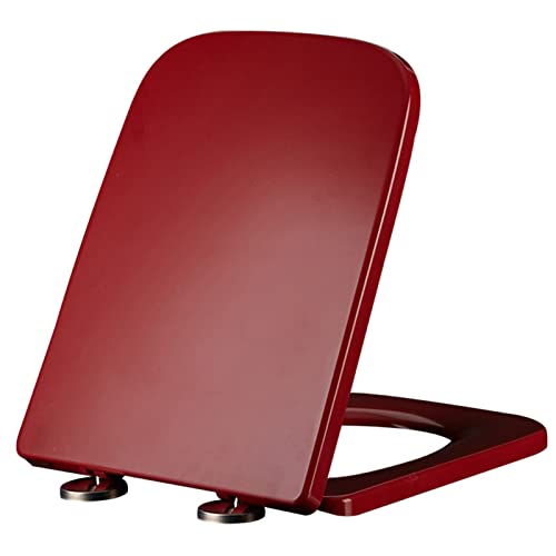 Toilleten Sitz Quadratischer Toilettensitz for Badezimmer mit Schnellverschluss und langsamem Absenkautomatik, Rot von SXPXP