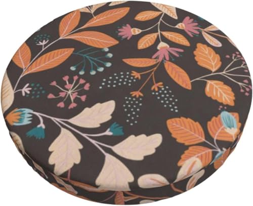 Runder Barhocker Kissenbezug mit Blumenmuster, Retro Boho Samt Hocker Schonbezug, Elastischer Randbezug(Autumn Leaves,13 inch) von SXQCKJ