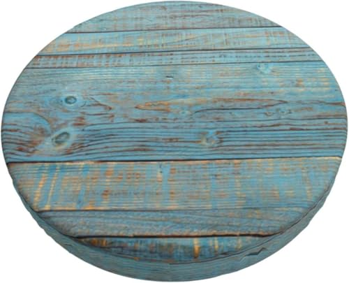 Runder Barhocker Kissenbezug mit Blumenmuster, Retro Boho Samt Hocker Schonbezug, Elastischer Randbezug(Blue Wood Board,13 inch) von SXQCKJ