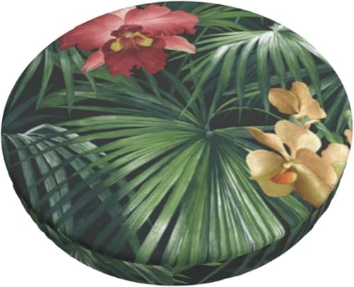 Runder Barhocker Kissenbezug mit Blumenmuster, Retro Boho Samt Hocker Schonbezug, Elastischer Randbezug(Green Leaves,12 inch) von SXQCKJ