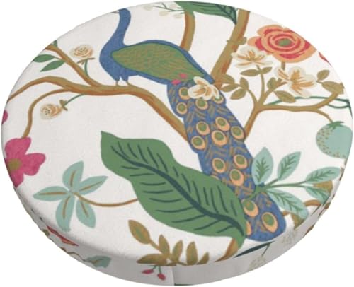 Runder Barhocker Kissenbezug mit Blumenmuster, Retro Boho Samt Hocker Schonbezug, Elastischer Randbezug(Peacock 1,12 inch) von SXQCKJ