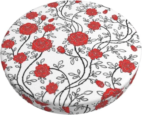Runder Barhocker Kissenbezug mit Blumenmuster, Retro Boho Samt Hocker Schonbezug, Elastischer Randbezug(Red Flower,13 inch) von SXQCKJ