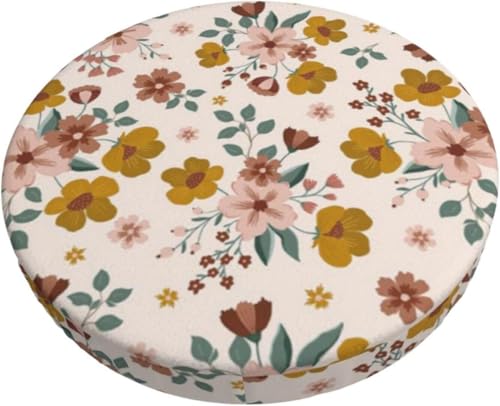 Runder Barhocker Kissenbezug mit Blumenmuster, Retro Boho Samt Hocker Schonbezug, Elastischer Randbezug(Yellow Flower,12 inch) von SXQCKJ