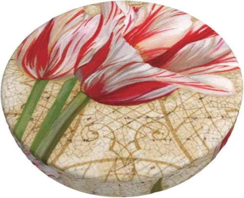 SXQCKJ Boho Samt Sitzkissenbezug für Runde Barhocker, Sitzkissenbezug mit Elastischem Rand und Aquarellblumenmotiv, Waschbarer, Weicher Hockerbezug(Lily,14 inch) von SXQCKJ