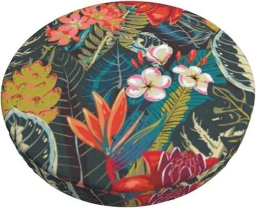 SXQCKJ Boho Samt Sitzkissenbezug für Runde Barhocker, Sitzkissenbezug mit Elastischem Rand und Aquarellblumenmotiv, Waschbarer, Weicher Hockerbezug(Orange Flower,13 inch) von SXQCKJ