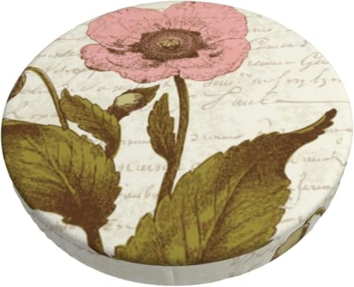 SXQCKJ Boho Samt Sitzkissenbezug für Runde Barhocker, Sitzkissenbezug mit Elastischem Rand und Aquarellblumenmotiv, Waschbarer, Weicher Hockerbezug(Pink Flower 1,14 inch) von SXQCKJ