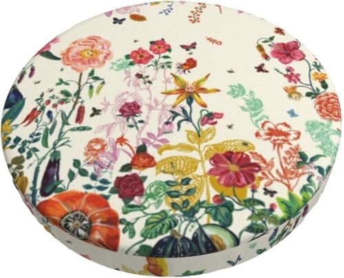 SXQCKJ Boho Samt Sitzkissenbezug für Runde Barhocker, Sitzkissenbezug mit Elastischem Rand und Aquarellblumenmotiv, Waschbarer, Weicher Hockerbezug(Red Flower 1,13 inch) von SXQCKJ