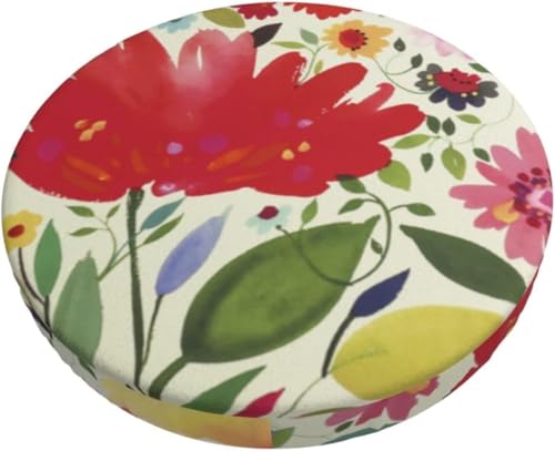 SXQCKJ Boho Samt Sitzkissenbezug für Runde Barhocker, Sitzkissenbezug mit Elastischem Rand und Aquarellblumenmotiv, Waschbarer, Weicher Hockerbezug(Red Flower 2,14 inch) von SXQCKJ