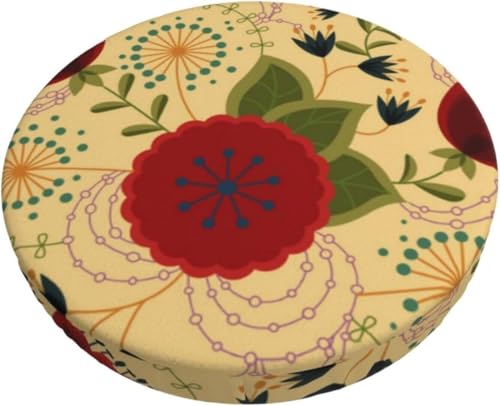 SXQCKJ Boho Samt Sitzkissenbezug für Runde Barhocker, Sitzkissenbezug mit Elastischem Rand und Aquarellblumenmotiv, Waschbarer, Weicher Hockerbezug(Red Flower 3,13 inch) von SXQCKJ