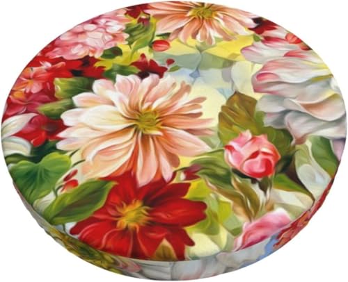 SXQCKJ Boho Samt Sitzkissenbezug für Runde Barhocker, Sitzkissenbezug mit Elastischem Rand und Aquarellblumenmotiv, Waschbarer, Weicher Hockerbezug(Retro,14 inch) von SXQCKJ