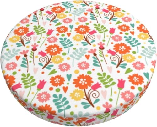 SXQCKJ Boho Samt Sitzkissenbezug für Runde Barhocker, Sitzkissenbezug mit Elastischem Rand und Aquarellblumenmotiv, Waschbarer, Weicher Hockerbezug(Small Fresh,13 inch) von SXQCKJ