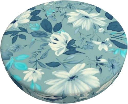 SXQCKJ Boho Samt Sitzkissenbezug für Runde Barhocker, Sitzkissenbezug mit Elastischem Rand und Aquarellblumenmotiv, Waschbarer, Weicher Hockerbezug(White Flower,13 inch) von SXQCKJ