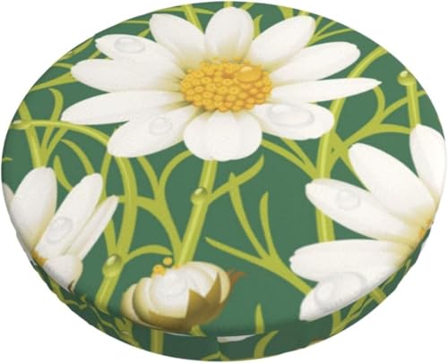 SXQCKJ Boho Samt Sitzkissenbezug für Runde Barhocker, Sitzkissenbezug mit Elastischem Rand und Aquarellblumenmotiv, Waschbarer, Weicher Hockerbezug(White Flower 1,13 inch) von SXQCKJ