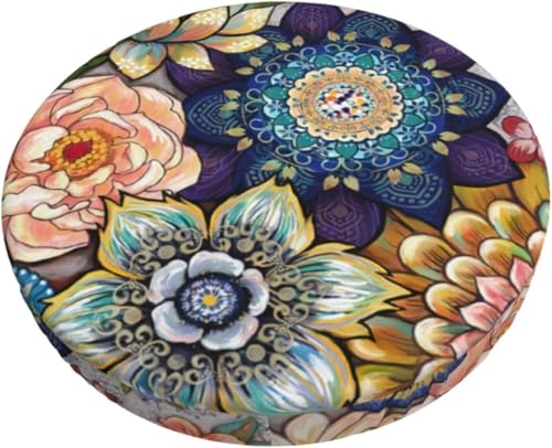 SXQCKJ Boho Sitzkissenbezug für Runde Barhocker, Elastischer Rand, Waschbarer, Weicher Sitzkissenbezug, Universelle Passform, Schützt Das Stuhlkissen(Boho Flower (3),12 inch) von SXQCKJ