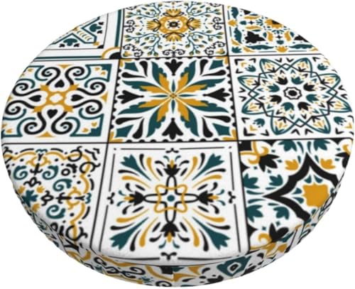 SXQCKJ Boho Sitzkissenbezug für Runde Barhocker, Elastischer Rand, Waschbarer, Weicher Sitzkissenbezug, Universelle Passform, Schützt Das Stuhlkissen(Boho Flower (4),13 inch) von SXQCKJ