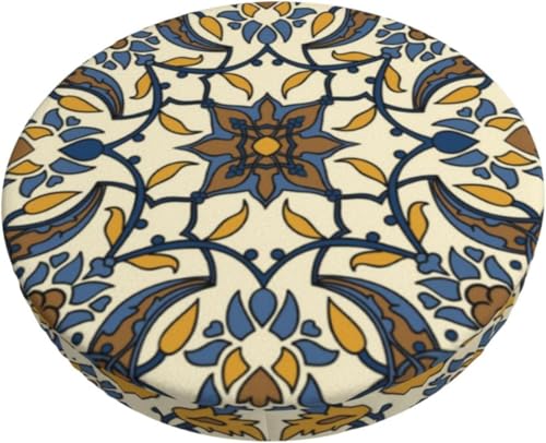 SXQCKJ Boho Sitzkissenbezug für Runde Barhocker, Elastischer Rand, Waschbarer, Weicher Sitzkissenbezug, Universelle Passform, Schützt Das Stuhlkissen(Floral Tile Pattern,13 inch) von SXQCKJ