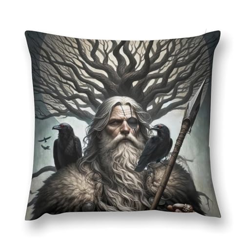 SXQCKJ Kissenbezug Mit Odin-Raben Aus Der Nordischen Wikinger-Mythologie, Dekorativer Quadratischer Kissenbezug Mit Beidseitigem Druck(Style2,45 * 45cm(18in*18in)) von SXQCKJ
