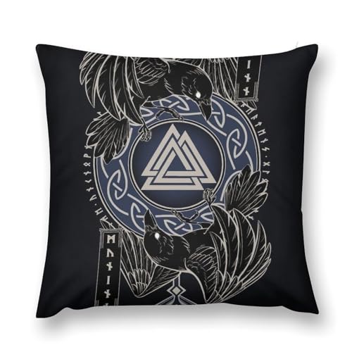 SXQCKJ Kissenbezug Mit Odin-Raben Aus Der Nordischen Wikinger-Mythologie, Dekorativer Quadratischer Kissenbezug Mit Beidseitigem Druck(Style4,45 * 45cm(18in*18in)) von SXQCKJ