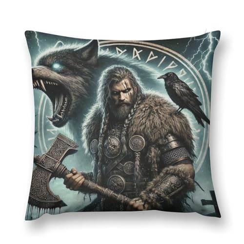 SXQCKJ Kissenbezug Mit Odin-Raben Aus Der Nordischen Wikinger-Mythologie, Dekorativer Quadratischer Kissenbezug Mit Beidseitigem Druck(Style5,45 * 45cm(18in*18in)) von SXQCKJ