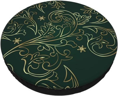 SXQCKJ Runder Barhocker Kissenbezug Aus Samt, Waschbarer Hockerbezug mit Elastischem Rand, Sitzkissenbezug mit Vintage Print, Möbelschutz(Gold Art Flower,14 inch) von SXQCKJ