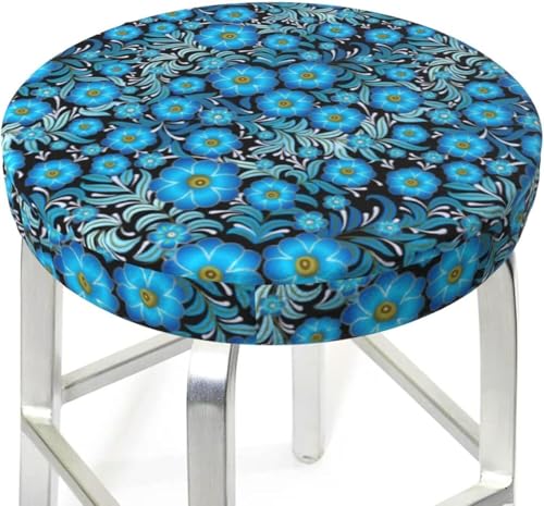 SXQCKJ Runder Barhocker Kissenbezug mit Blumenmuster und Elastischem Rand, Waschbarer Samt Hockerbezug, Boho Barhocker Schutz(Blue Art Flower,14 inch) von SXQCKJ