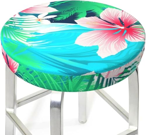 SXQCKJ Runder Barhocker Kissenbezug mit Blumenmuster und Elastischem Rand, Waschbarer Samt Hockerbezug, Boho Barhocker Schutz(Blue Pink Floral,13 inch) von SXQCKJ