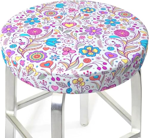 SXQCKJ Runder Barhocker Kissenbezug mit Blumenmuster und Elastischem Rand, Waschbarer Samt Hockerbezug, Boho Barhocker Schutz(Boho Floral1,14 inch) von SXQCKJ