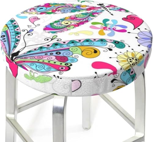 SXQCKJ Runder Barhocker Kissenbezug mit Blumenmuster und Elastischem Rand, Waschbarer Samt Hockerbezug, Boho Barhocker Schutz(Boho Floral2,12 inch) von SXQCKJ