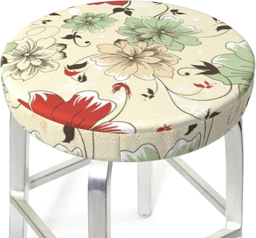SXQCKJ Runder Barhocker Kissenbezug mit Blumenmuster und Elastischem Rand, Waschbarer Samt Hockerbezug, Boho Barhocker Schutz(Colorful Floral,14 inch) von SXQCKJ