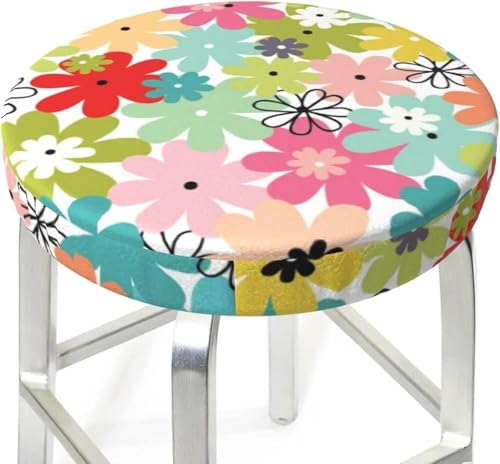 SXQCKJ Runder Barhocker Kissenbezug mit Blumenmuster und Elastischem Rand, Waschbarer Samt Hockerbezug, Boho Barhocker Schutz(Colorful Flower1,13 inch) von SXQCKJ