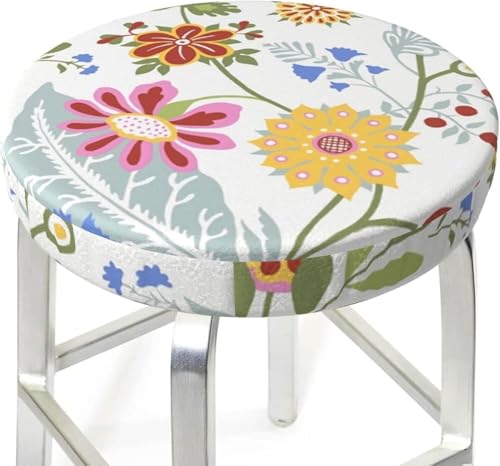 SXQCKJ Runder Barhocker Kissenbezug mit Blumenmuster und Elastischem Rand, Waschbarer Samt Hockerbezug, Boho Barhocker Schutz(Colorful Flower2,14 inch) von SXQCKJ