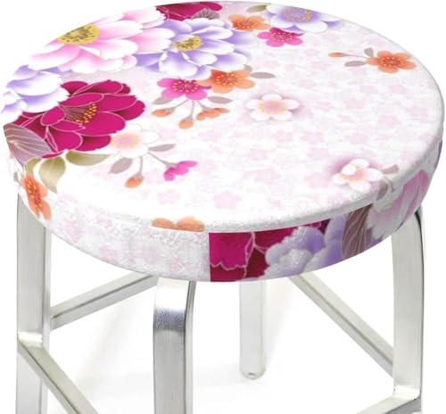 SXQCKJ Runder Barhocker Kissenbezug mit Blumenmuster und Elastischem Rand, Waschbarer Samt Hockerbezug, Boho Barhocker Schutz(Colorful Flower3,12 inch) von SXQCKJ