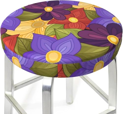 SXQCKJ Runder Barhocker Kissenbezug mit Blumenmuster und Elastischem Rand, Waschbarer Samt Hockerbezug, Boho Barhocker Schutz(Colorful Flowers,12 inch) von SXQCKJ