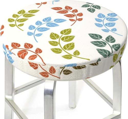 SXQCKJ Runder Barhocker Kissenbezug mit Blumenmuster und Elastischem Rand, Waschbarer Samt Hockerbezug, Boho Barhocker Schutz(Colorful Leaves,13 inch) von SXQCKJ