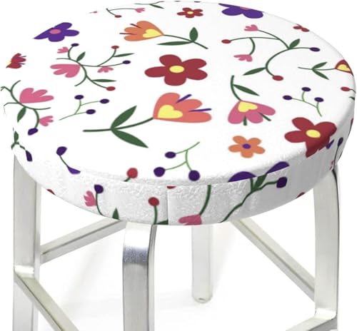 SXQCKJ Runder Barhocker Kissenbezug mit Blumenmuster und Elastischem Rand, Waschbarer Samt Hockerbezug, Boho Barhocker Schutz(Colorful Wildflowers,12 inch) von SXQCKJ