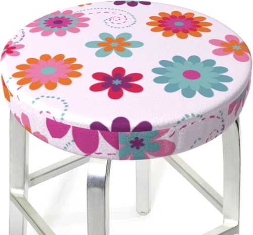SXQCKJ Runder Barhocker Kissenbezug mit Blumenmuster und Elastischem Rand, Waschbarer Samt Hockerbezug, Boho Barhocker Schutz(Floral1,14 inch) von SXQCKJ