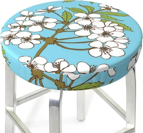 SXQCKJ Runder Barhocker Kissenbezug mit Blumenmuster und Elastischem Rand, Waschbarer Samt Hockerbezug, Boho Barhocker Schutz(Floral2,14 inch) von SXQCKJ
